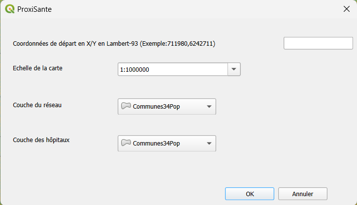 Interface finale du plugin ProxiSanté